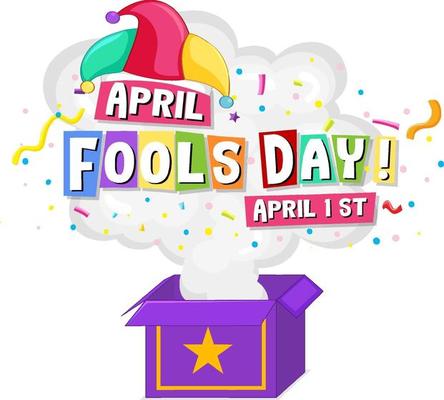 April Fool's Day font logo with Jester hat from surprise box