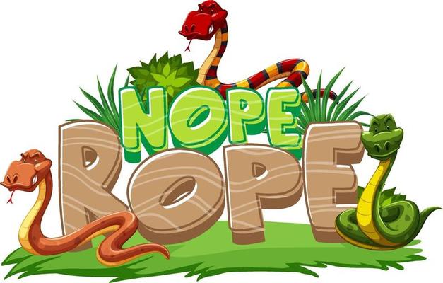 Many Snakes cartoon character with Nope Rope font banner isolated