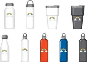 Set of different thermo bottles with rainbow pattern vector