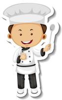 Sticker template with a chef boy cartoon character isolated vector