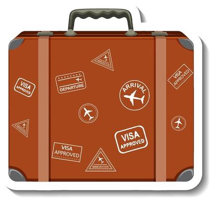 Leather suitcase with traveller's sticker cartoon sticker