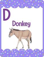 Alphabet flashcard with letter D for Donkey vector