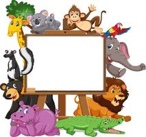 Empty wooden frame with various wild animals vector