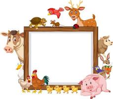 Empty wooden frame with various farm animals vector