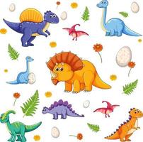 Set of isolated various dinosaurs cartoon character vector