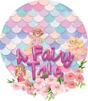 A Fairy Tale font with little fairies on pastel scales background vector