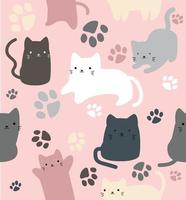 Cute cats doodle in diferent style seamless pattern vector