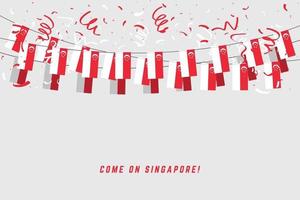 Singapore garland flag with confetti on gray background. vector