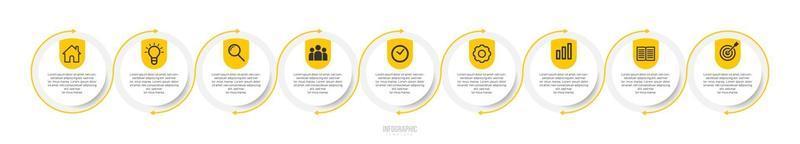 Plantilla mínima de infografías de negocios de 9 pasos. vector