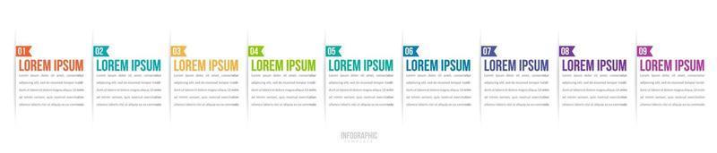 Plantilla mínima de infografías de negocios de 9 pasos. vector