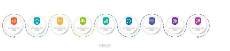 Plantilla mínima de infografías de negocios de 9 pasos. vector