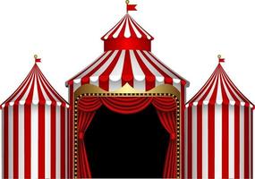 Escenario de circo aislado con rayas rojas y blancas y cortina roja vector