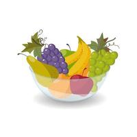Fruit bowl with grapes, apple and pear isolated on white background. vector