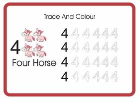 count trace an colour horse number 4 vector