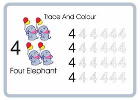 count trace and colour elephant number 4 vector