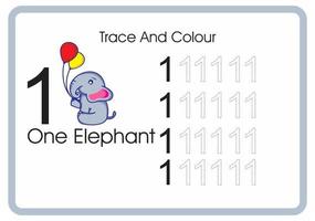 count trace and colour elephant number 1 vector