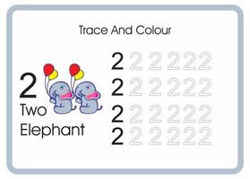 count trace and colour elephant number 2 vector