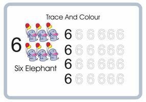 count trace and colour elephant number 6 vector