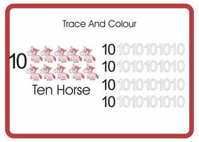 count trace an colour horse number 10 vector