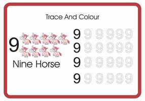 count trace an colour horse number 9 vector