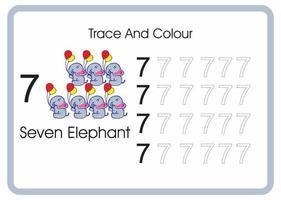 count trace and colour elephant number 7 vector