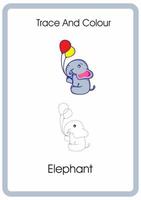 trazar y colorear elefante lindo sostener dos globos vector