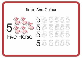 count trace an colour horse number 5 vector