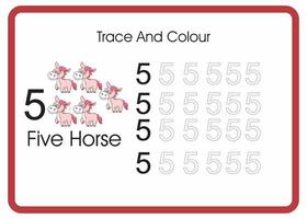 count trace an colour horse number 5 vector