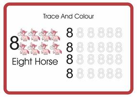 count trace an colour horse number 8 vector