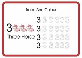 count trace an colour horse number 3 vector