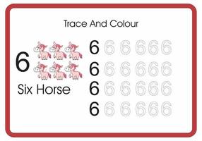 count trace an colour horse number 6 vector