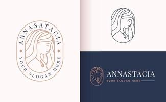 women potrait linear style logo design vector