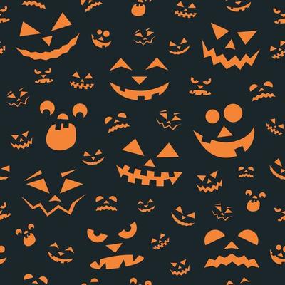 Halloween Seamless Pattern with Orange Scary Faces