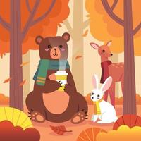 lindos animales en el bosque de otoño vector