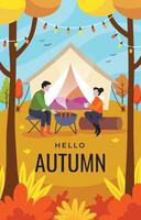 Couple Camping in Autumn Forest vector