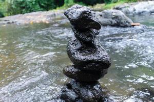 Close-up of a pile of stones in the river photo