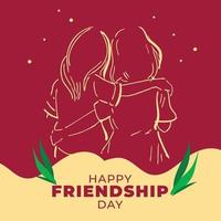 Poster of girls celebrates Friendship Day in outline format. vector