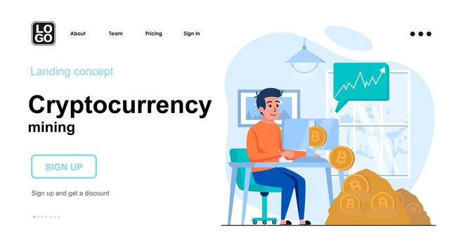 Cryptocurrency mining web concept vector