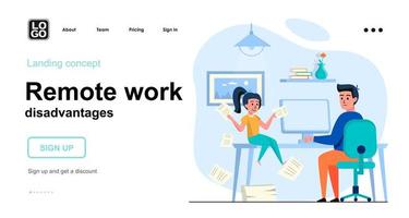 concepto web de desventajas del trabajo remoto vector