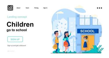 Children go to school web concept vector