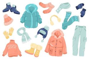 Winter clothing cute stickers isolated set vector