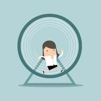 Businesswoman running in a hamster wheel. vector