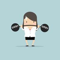 Businesswoman lifting heavy weight debt. vector