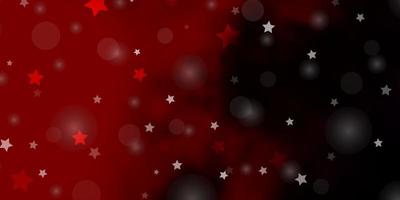 Dark Red vector background with circles, stars.