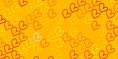 Light Orange vector pattern with colorful hearts.