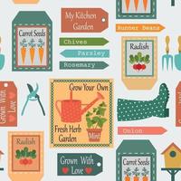 Seamless pattern with garden collection of seeds tools vector