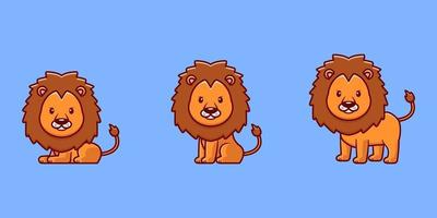 linda ilustración de dibujos animados de león con múltiples poses vector