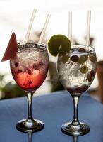 Two glasses of cocktail with ice cream and slice of lemon photo