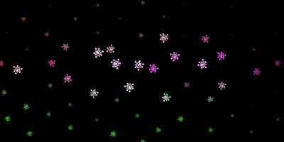 Dark pink, green vector background with covid-19 symbols.