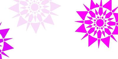 Light purple, pink vector pattern with colored snowflakes.